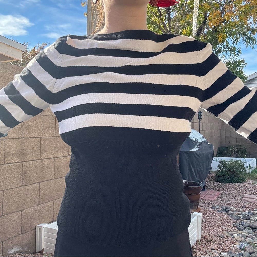 George Black and White Striped long sleeve sweater Top